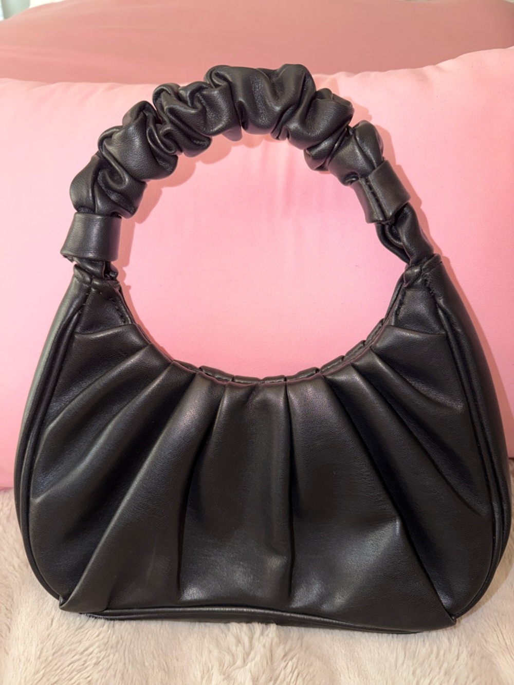 Ruched Handle Black Shoulder Bag - Women